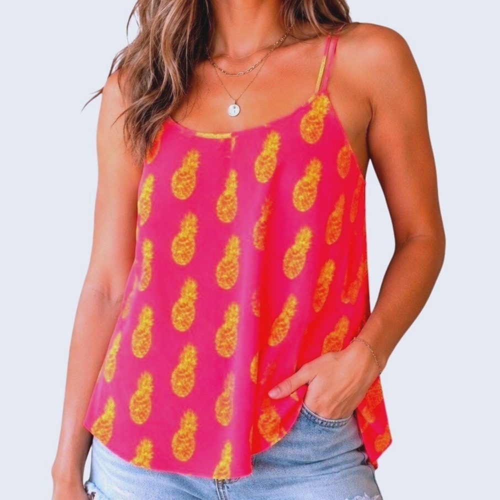 J.Crew Pineapple Novelty Print Camisole Cami Tank Top 10 Pink Tropical Resort